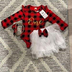 Buffalo Plaid 'One' Baby Outfit with Tulle Skirt